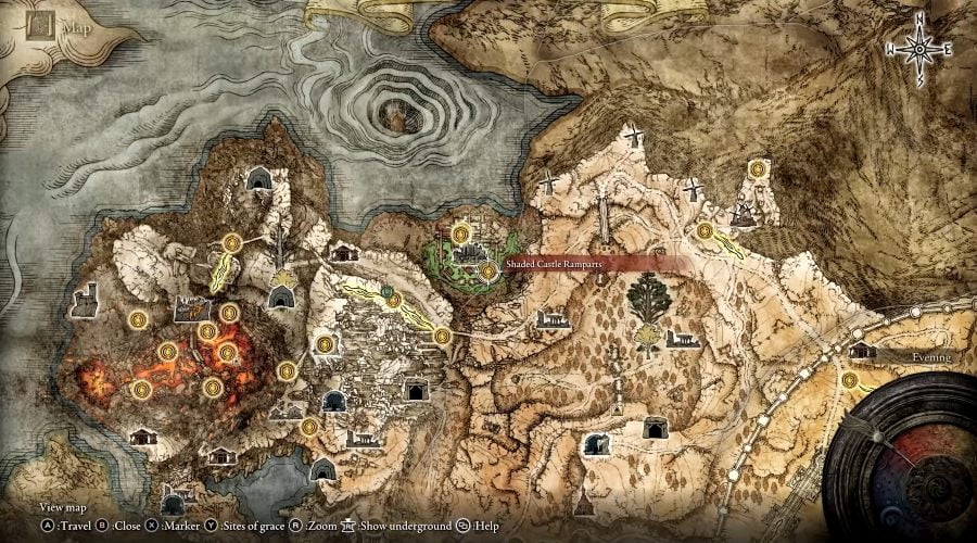 Showing Shaded Castle location on the Elden Ring map
