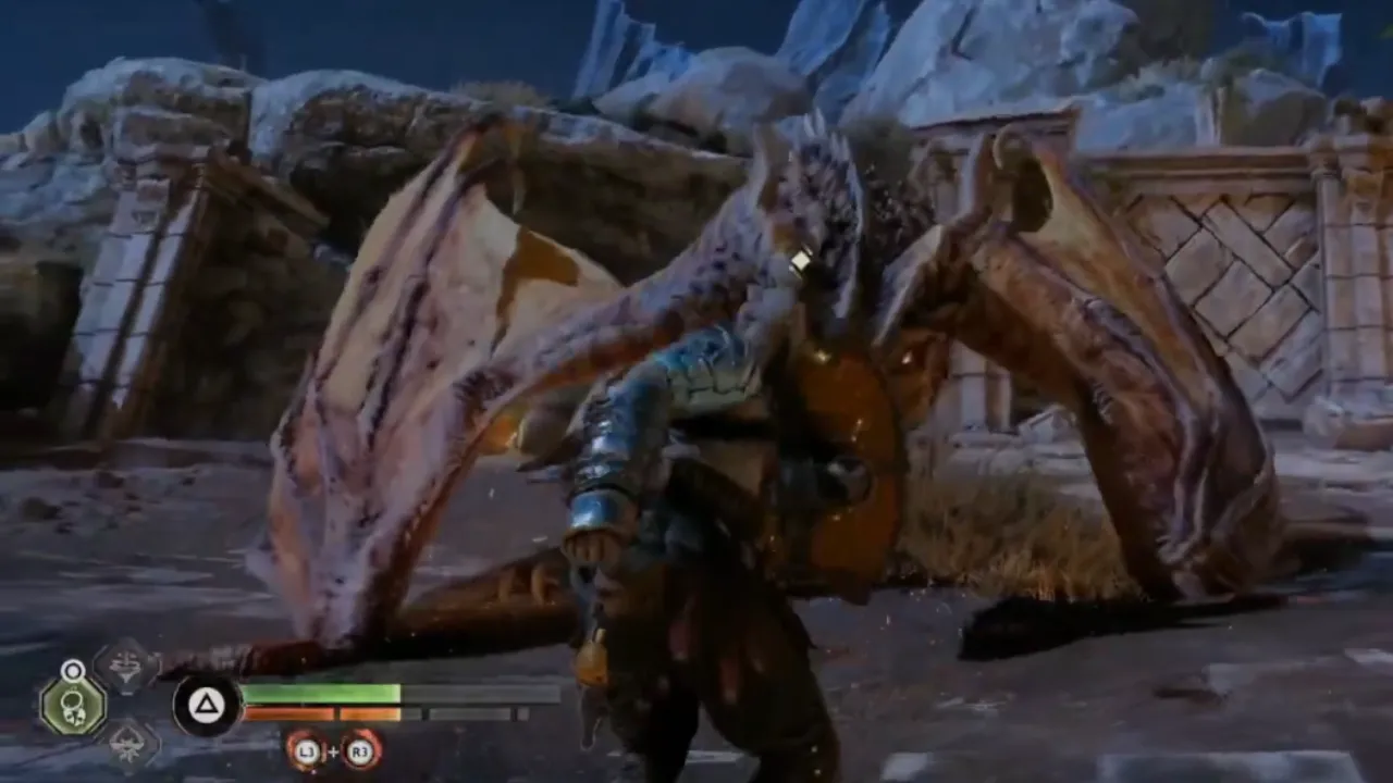 Kratos fighting with dragon in GoW Ragnarok