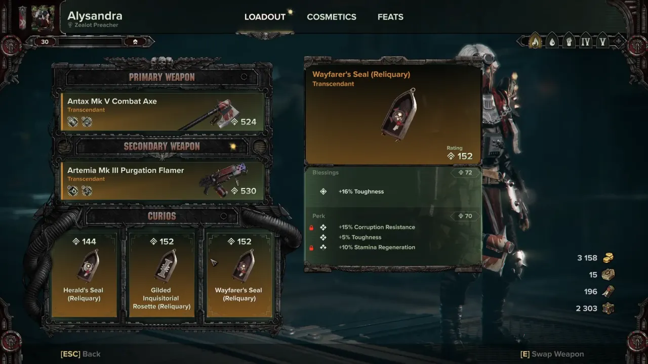 Curios stats including Blessings and Perks in Warhammer 40K Darktide