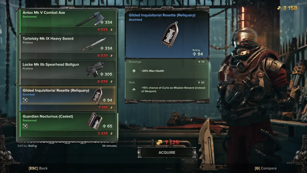 Buying Curios from shop in Warhammer 40K Darktide