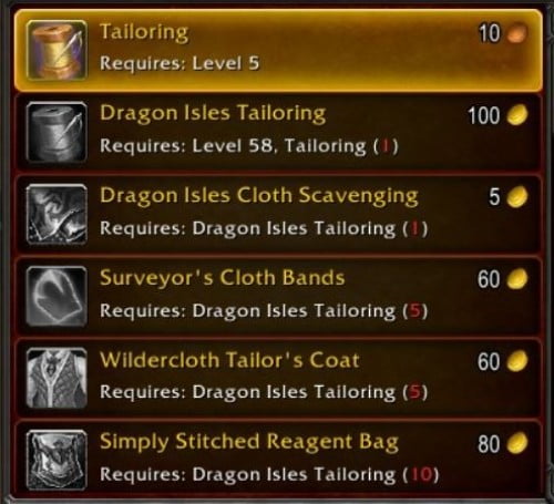 Tailoring profession in World of Warcraft Dragonflight