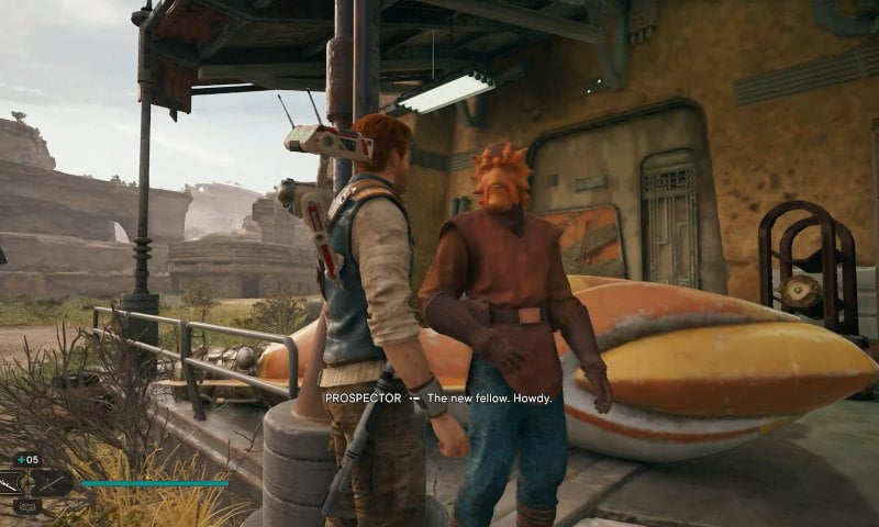 Talk with a prospector at Pyloon's Saloon