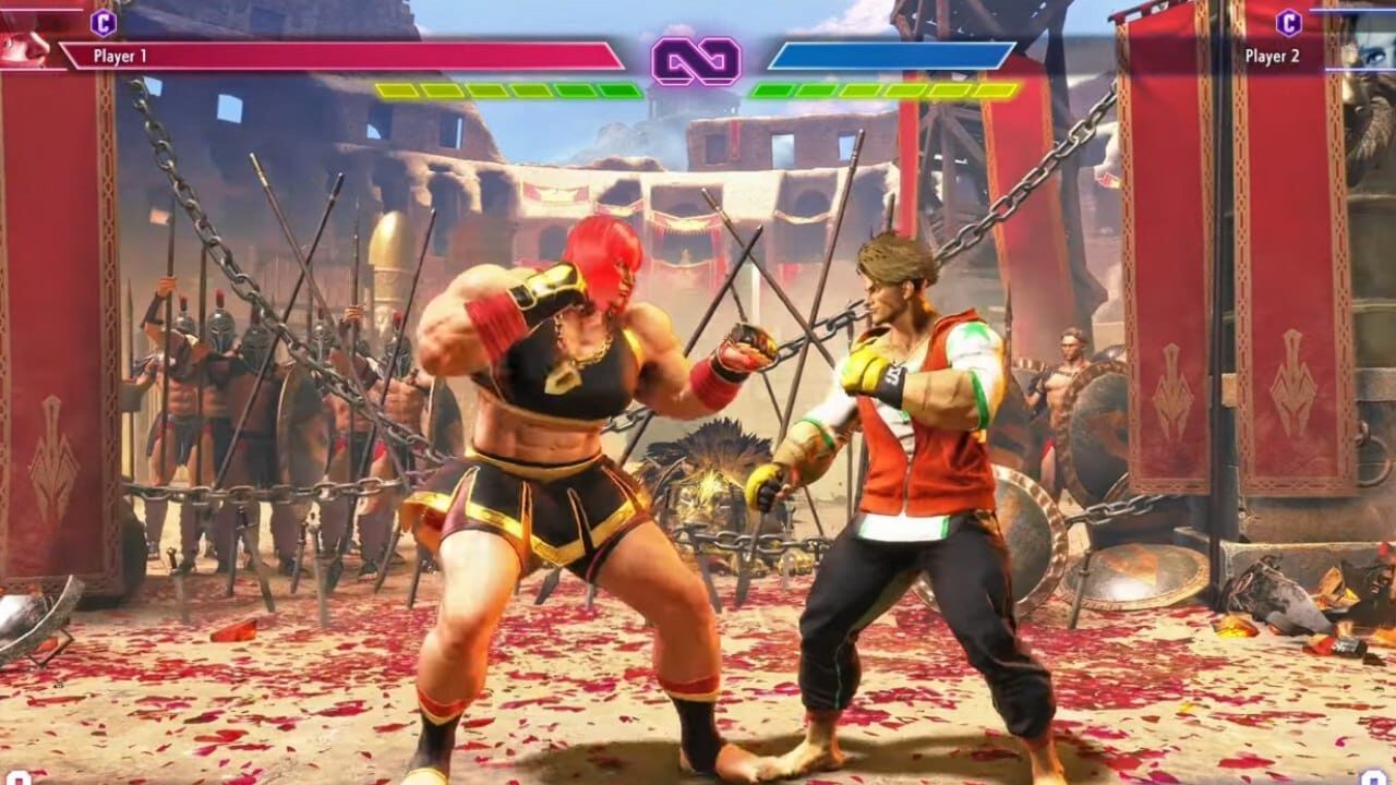 Street Fighter 6 Marisa, the powerful gladiatorial fighter, executing a high-impact combo move.