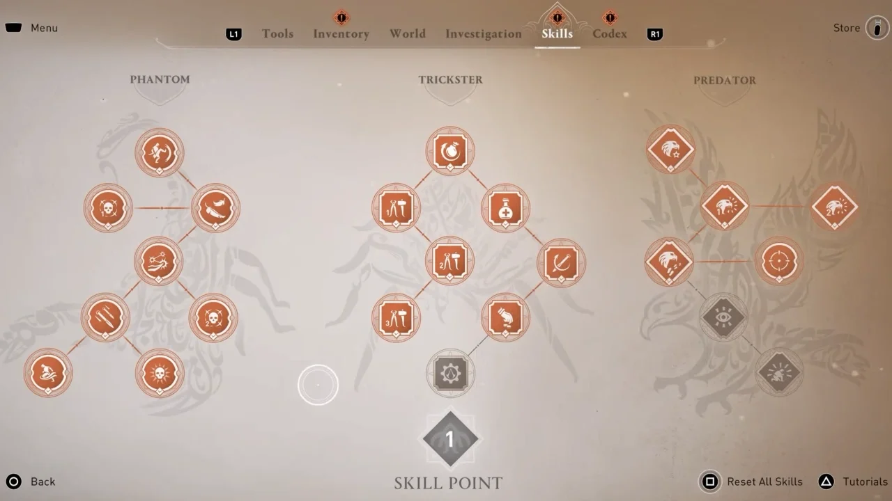 Skills Points Menu Assassin's Creed Mirage