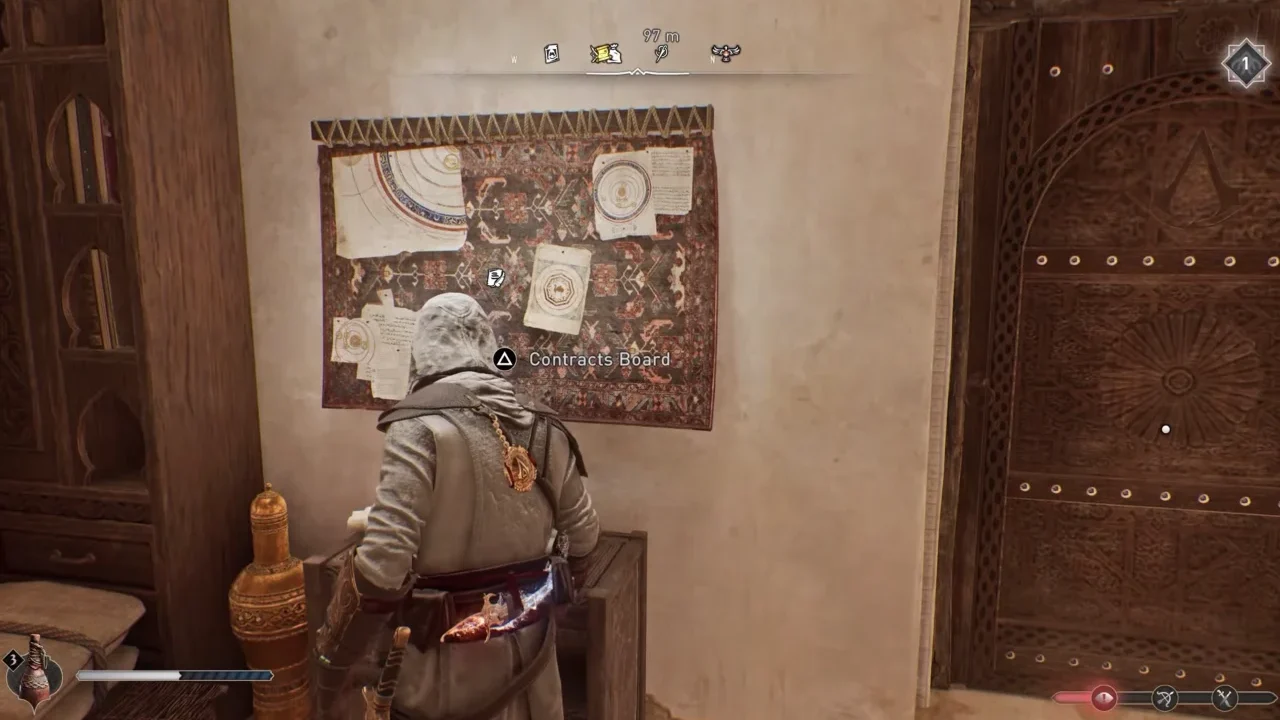 Basim looking at the Contracts Board