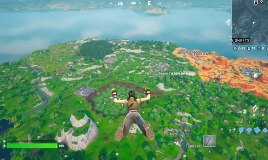 Fortnite player landing from the plane.