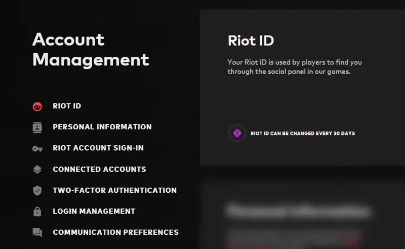 Riot site page to change the name and tagline for Valorant.