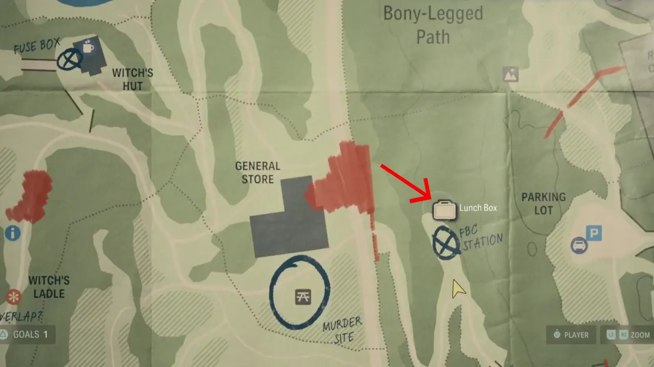 FBS Station Lunchbox Location on Cauldron Lake Map in Alan Wake 2
