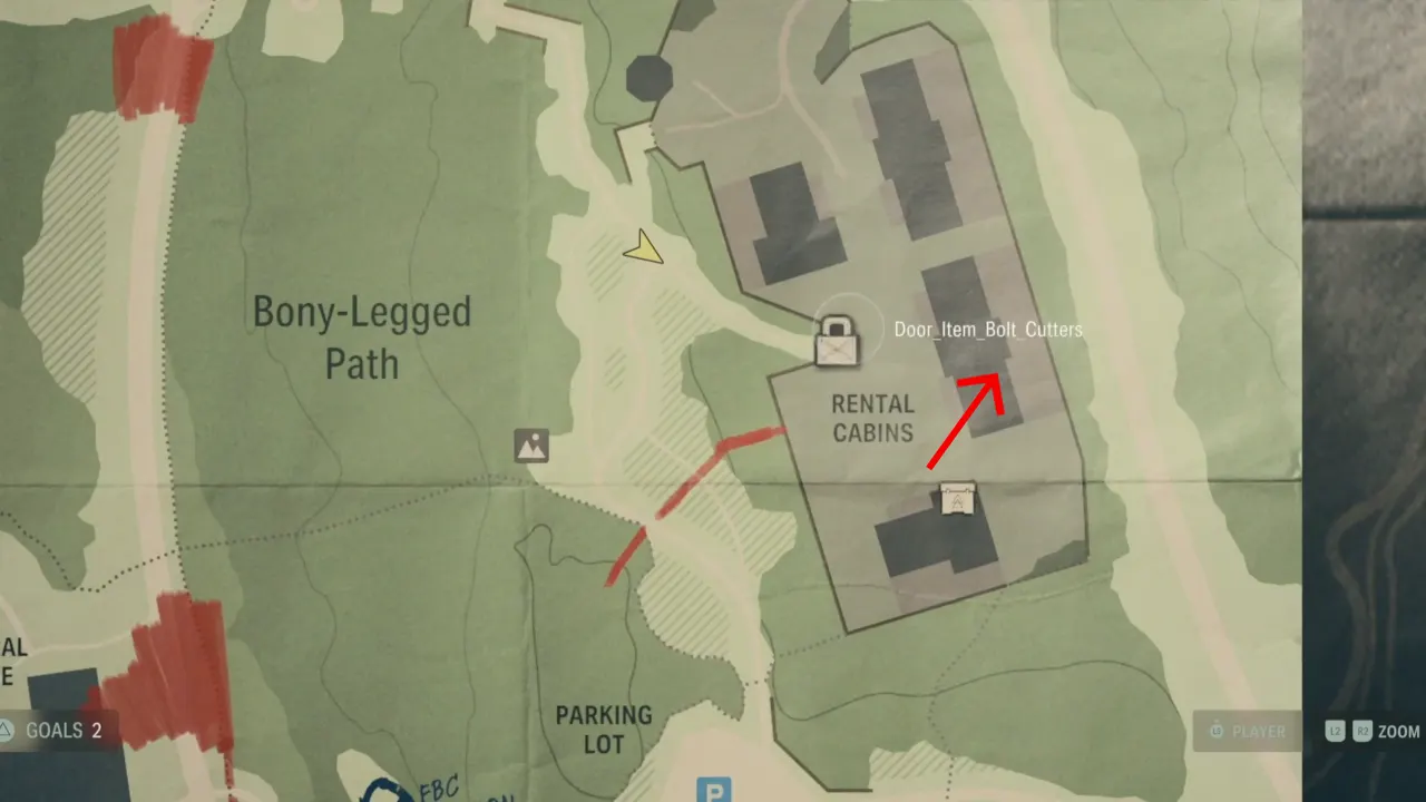 Rental Cabins Lunchbox Location on Cauldron Lake Map in Alan Wake 2