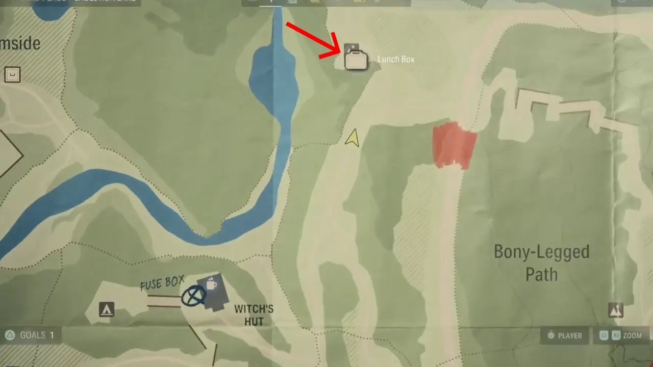 Waterfall Vista Lunchbox Location on Cauldron Lake Map in Alan Wake 2