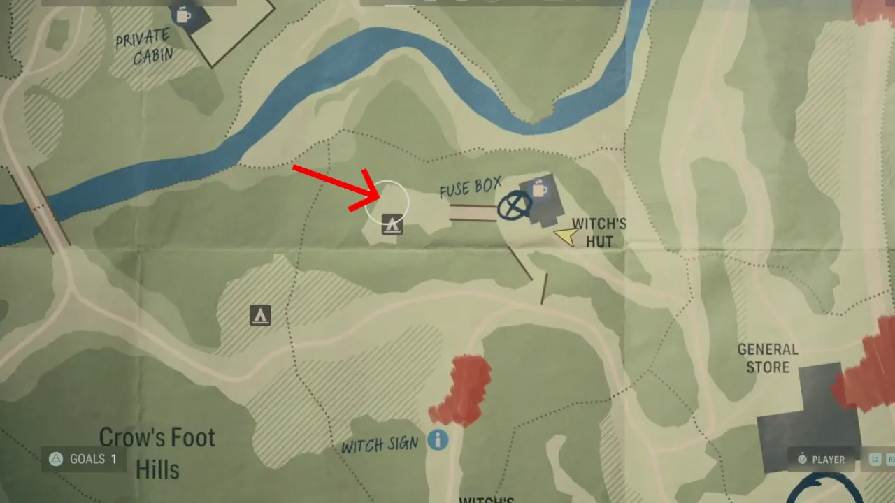 Witch's Hut Lunchbox Location on Cauldron Lake Map in Alan Wake 2
