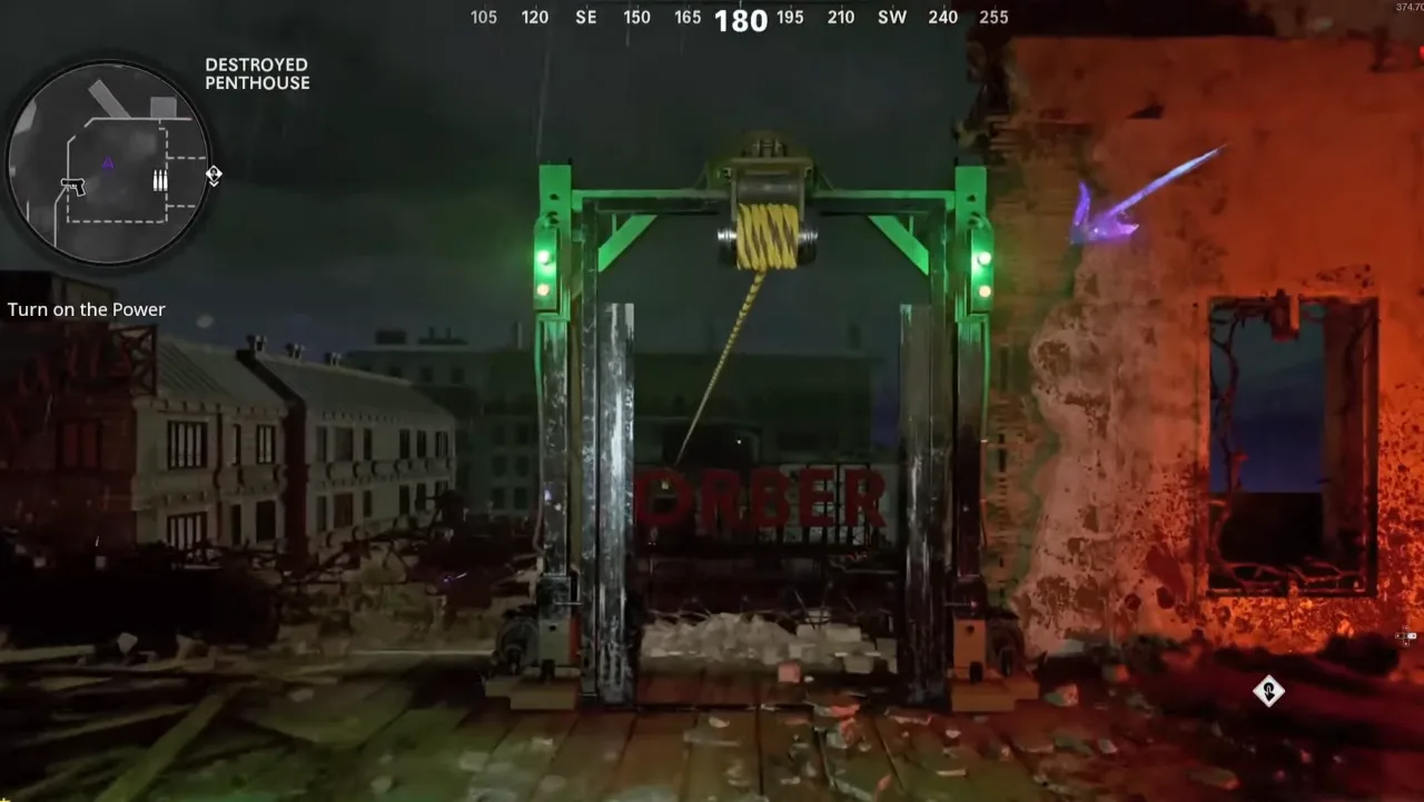 Purple arrow mark pointing towards the Power Room
