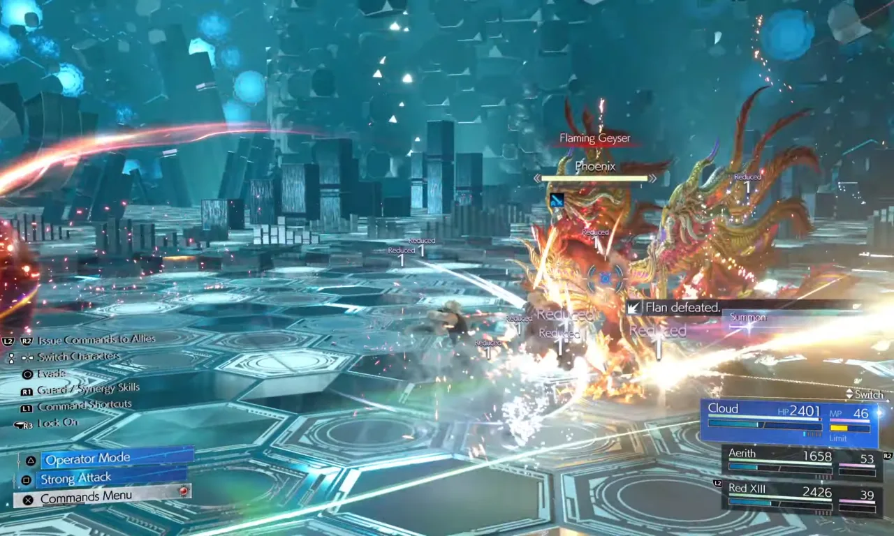 Phoenix delivering Flaming Geyser attack.