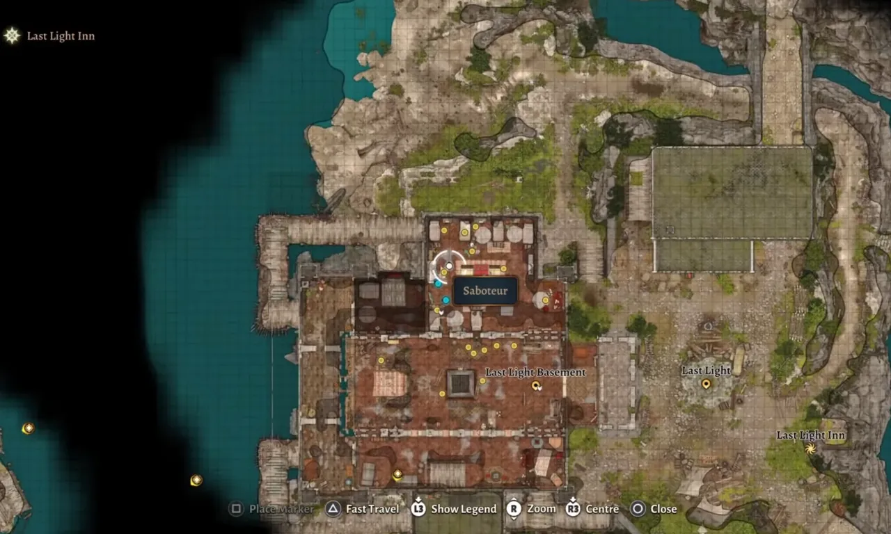 Map showing the Art Cullagh room location in the Last Light Inn.