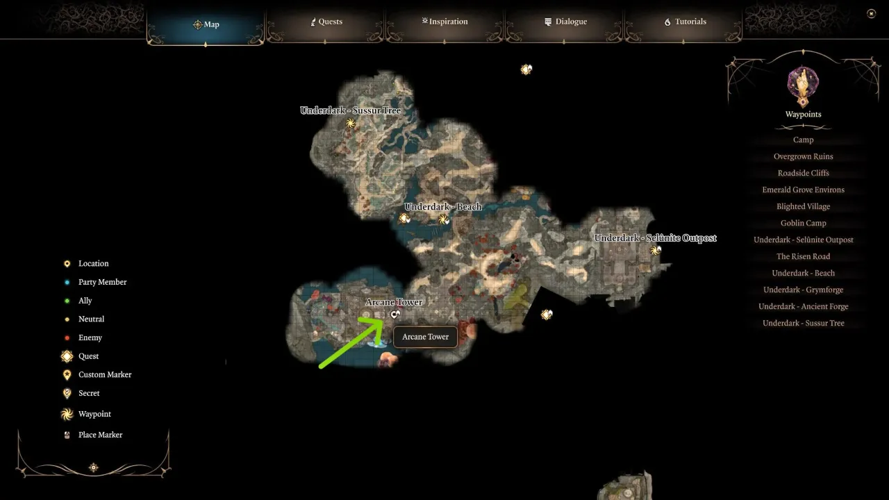 BG3 Arcane Tower Map Location