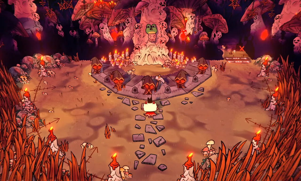 View of cult management in Cult of the Lamb.
