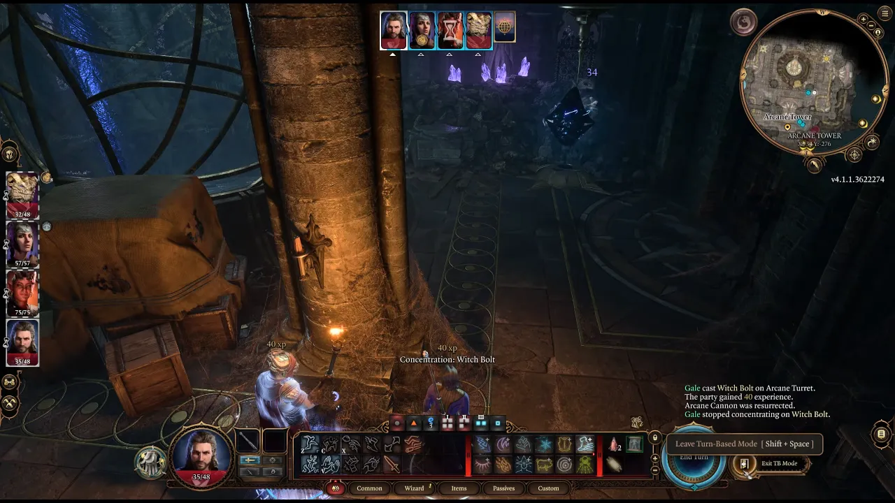 Attacking Arcane Turret with lighting spell.