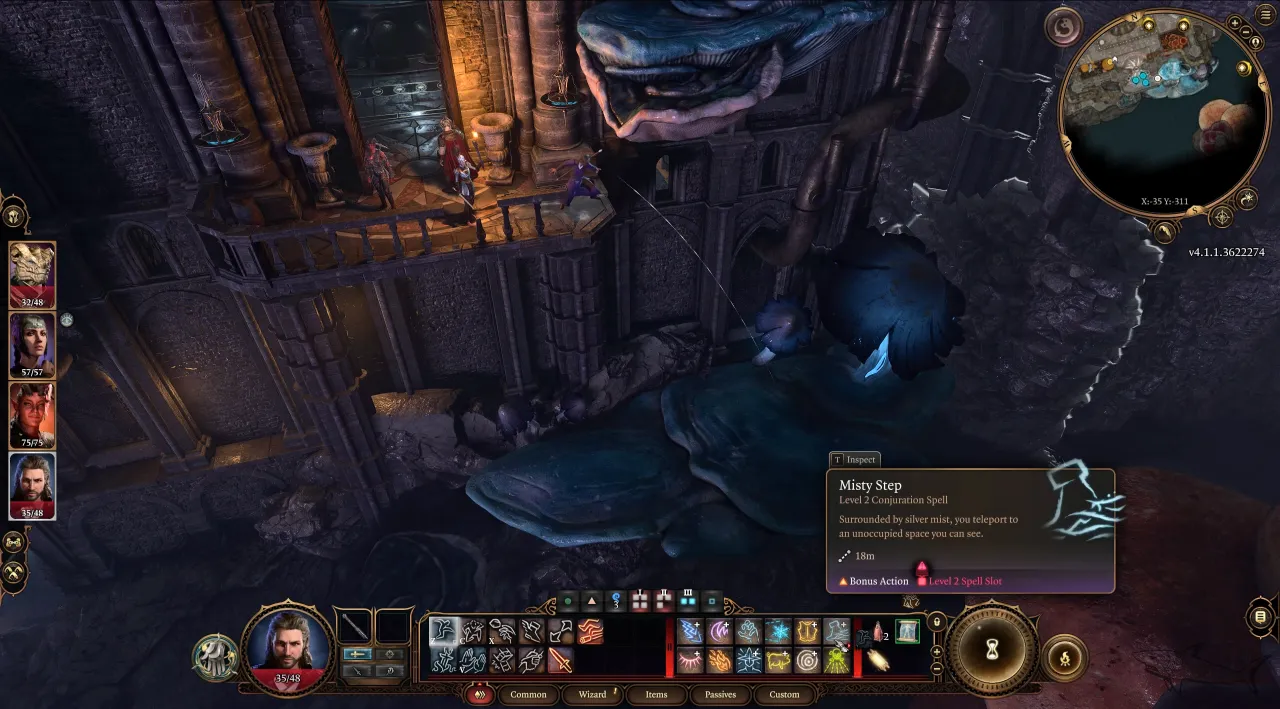 Going below from ground floor balcony by jumping on mushrooms.
