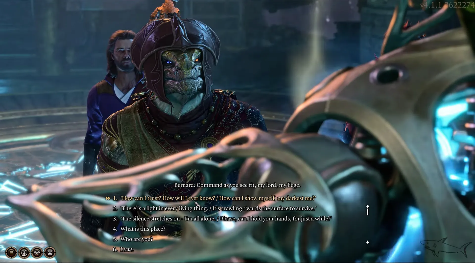 Choosing dialogue option to solve Bernard riddle.