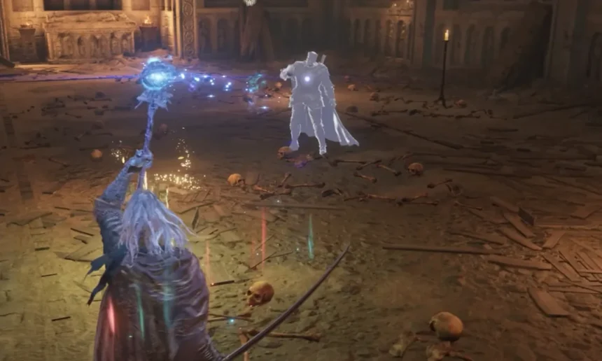 Tarnished dodging a Blackgaol Knight attack in Elden Ring: Shadow of the Erdtree.