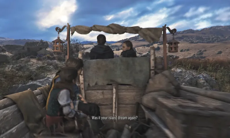 All the family moving in a cart.