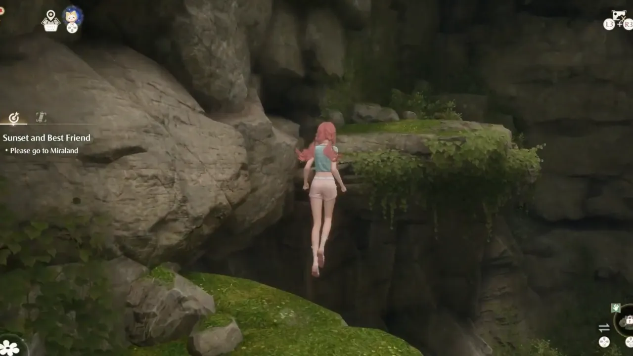 Crossing the platforms using gliding ability in Infinity Nikki Find Fragrance Budding Medley