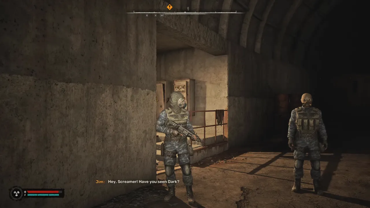 Talking to guards in tunnel at Dark Place in Legends of the Zone in STALKER 2 Heart of Chornobyl