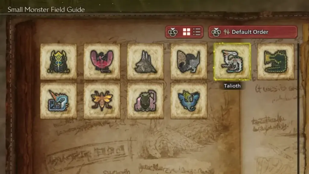 Selecting small monster in menu in MH Wilds
