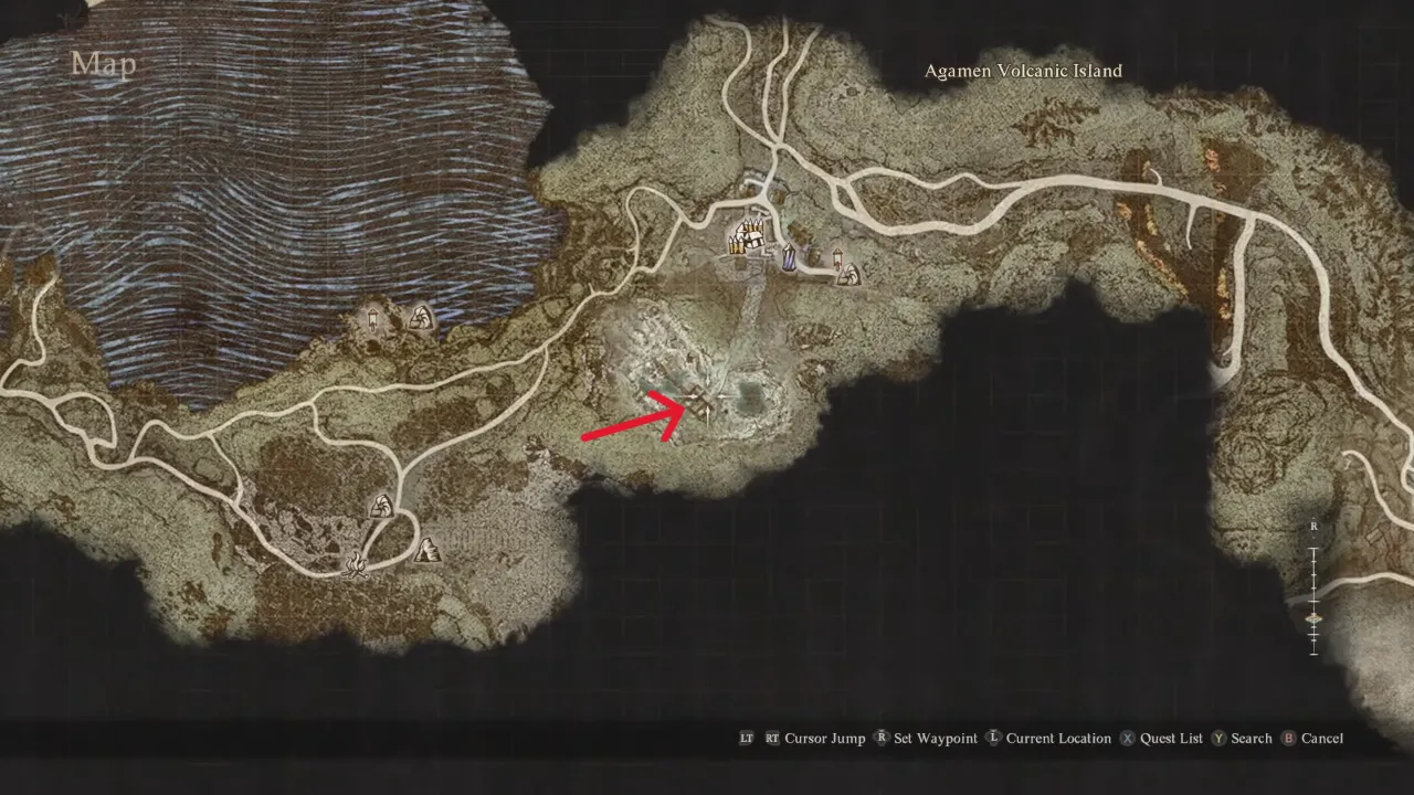 Brunhilda’s Embrace location marked on the map in Dragon's Dogma 2