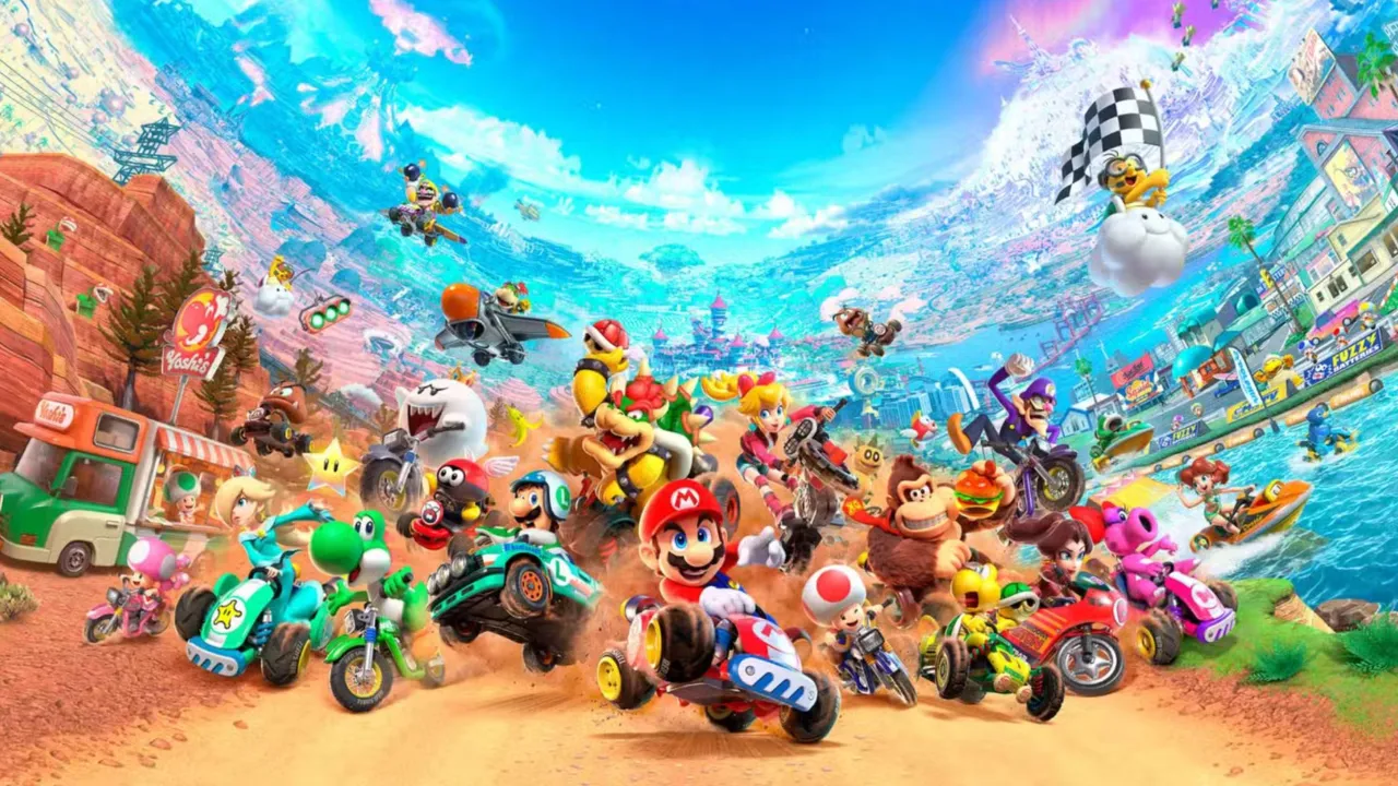 Image of multiple characters from console video games with mario at the front.