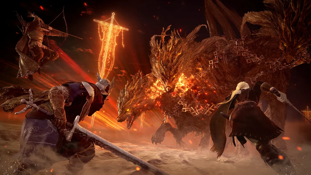 Elden Ring Nightreign image telling a Nightfarer fight scene with a tough boss.