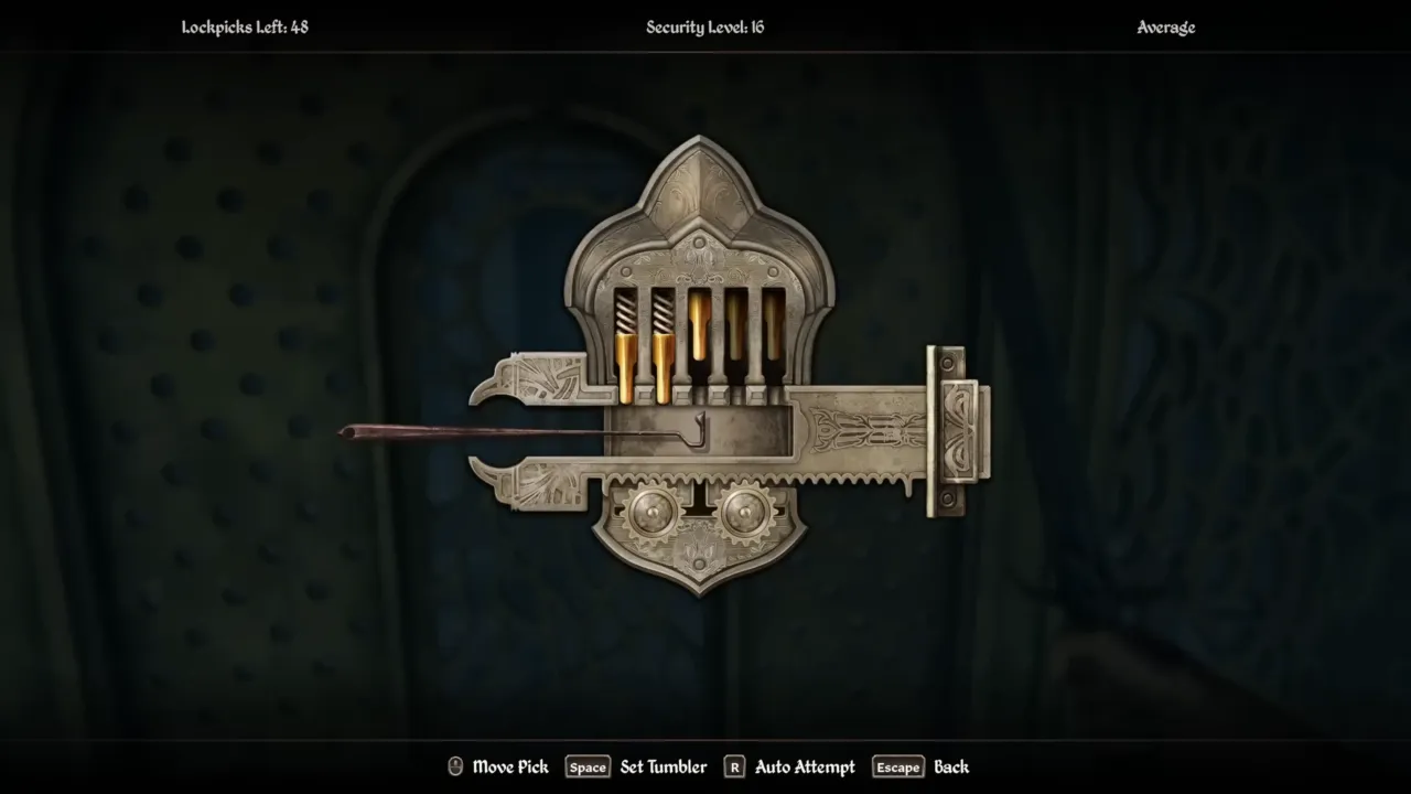 Interface of lockpick minigame in Oblivion Remastered