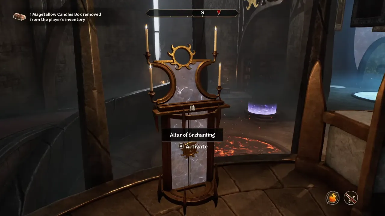 Using the Magetallow Candles to activate Alter of Enchanting in Oblivion Remastered