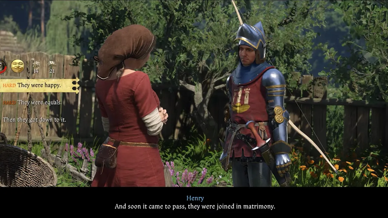 Henry reciting a Poem by passing Hard Skill Check to unlock Poet’s Gut Trophy in Kingdom Come Deliverance 2