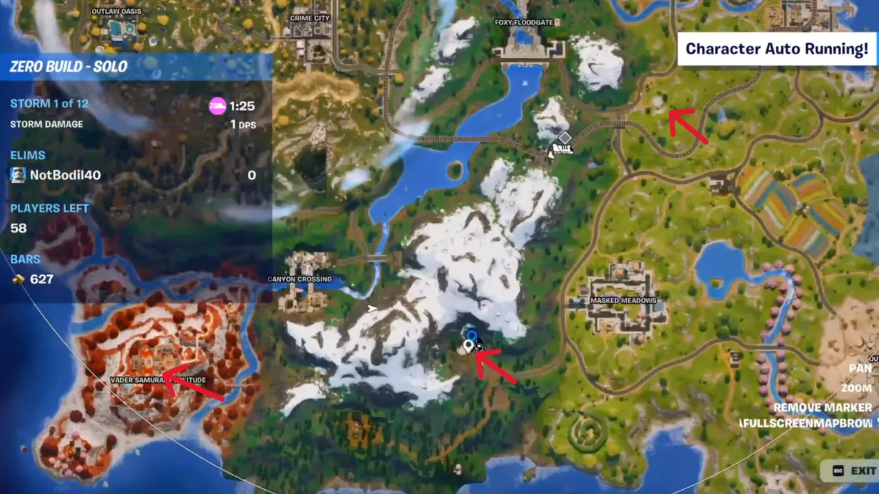 Darth Vader locations marked on map in Fortnite