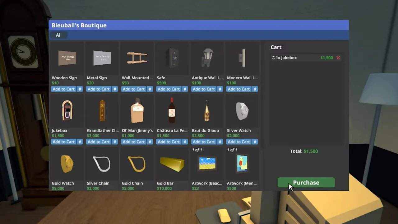 An image of interface to purchase Jukebox from shop in Schedule 1