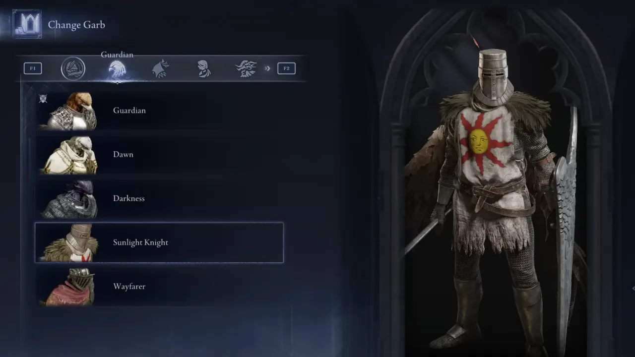 Sunlight Knight Guardian Dark Souls Skin in ELDEN RING Nightreign