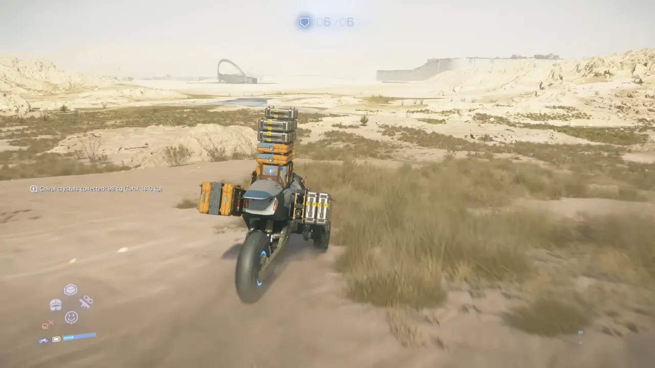 Sam driving bike with cargo on back in DS2
