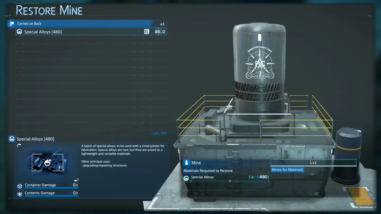 Adding Special Alloys into the mine’s terminal - Restoring Smoke Hill Mine Death Stranding 2