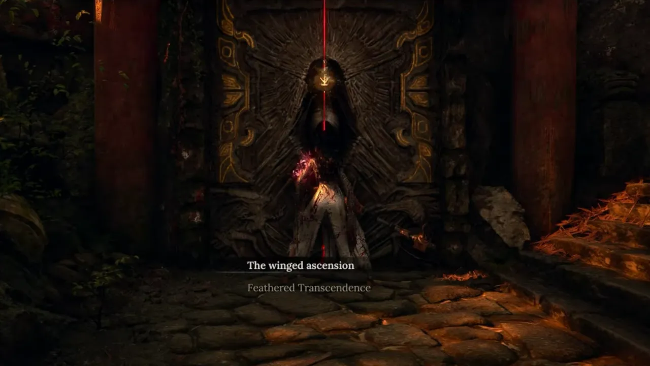 First Riddle Glowing Red Door in Wuchang Fallen Feathers