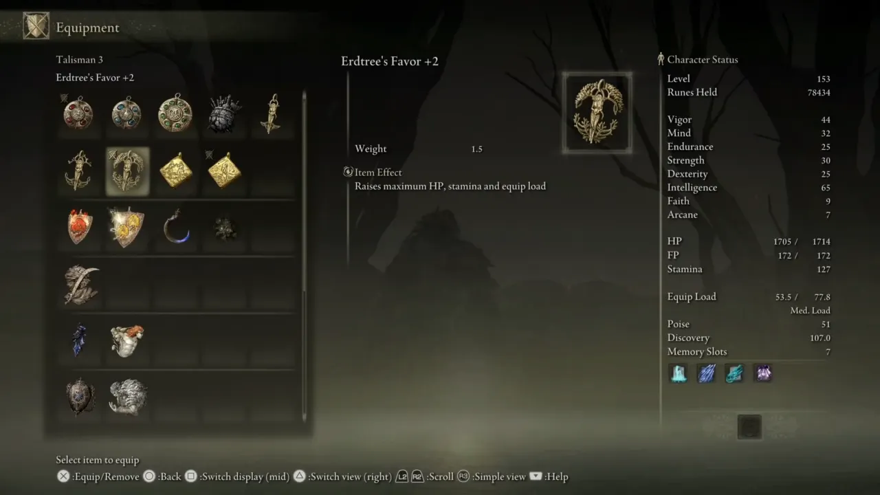 Elden Ring Erdtree's Favor +2 talisman