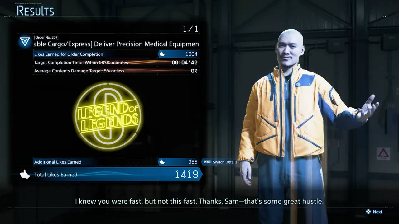 Death Stranding 2 Order Delivery and Liked earned screen