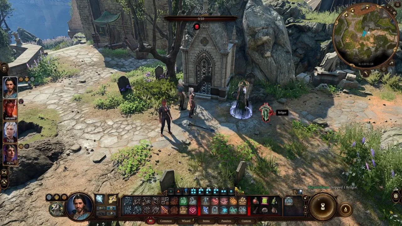 Image of digged Brilgor’s grave and pulled his body out placed on the ground in Baldur's Gate 3