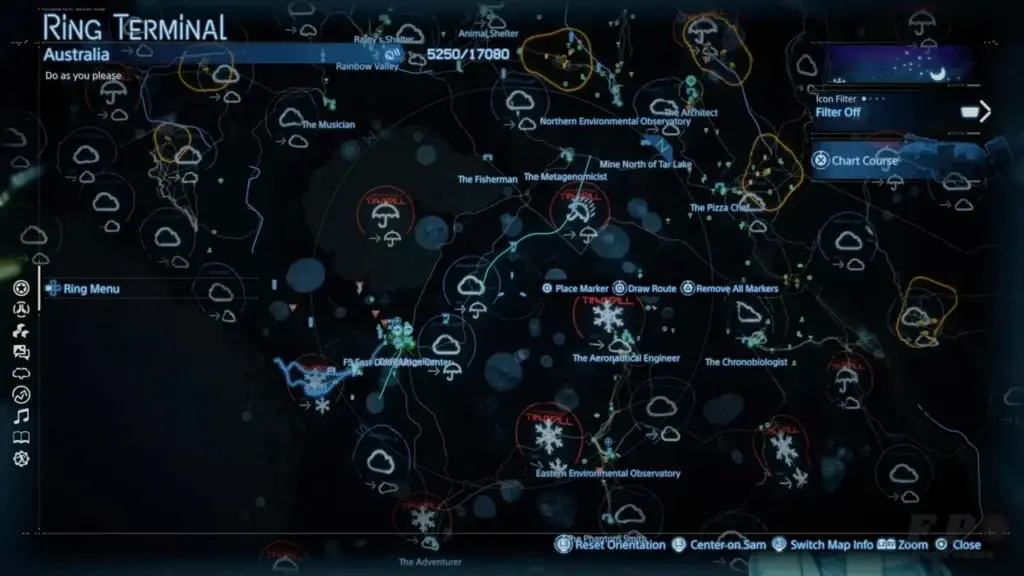 Spotting Timefall on weather forcast map in Death Stranding 2