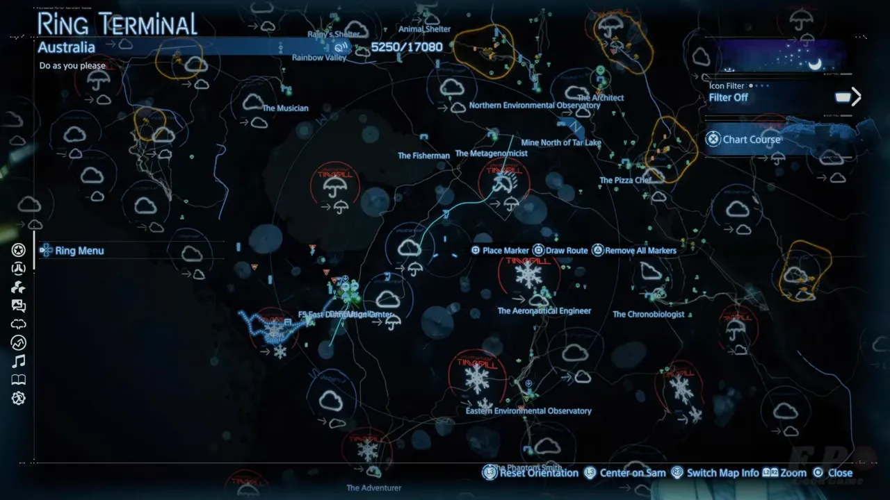Spotting Timefall on weather forcast map in Death Stranding 2