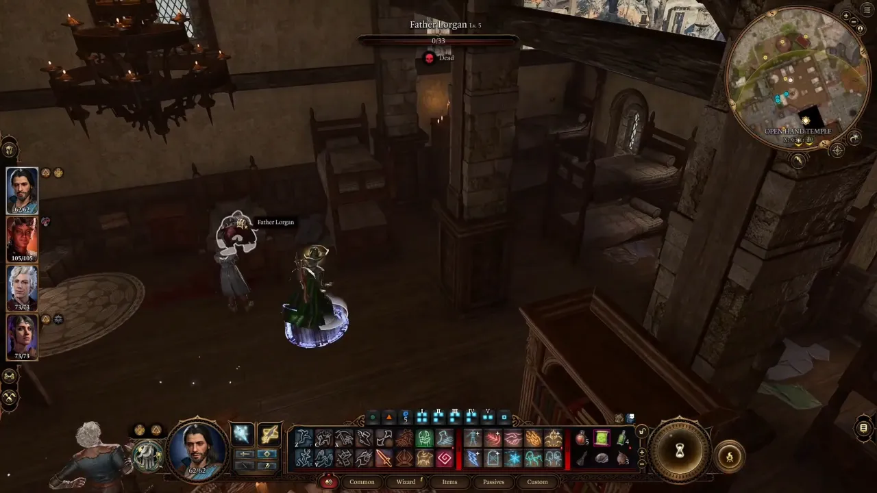 Inside Father Lorgan's Room standing near his corpse on the bed - Baldur's Gate 3
