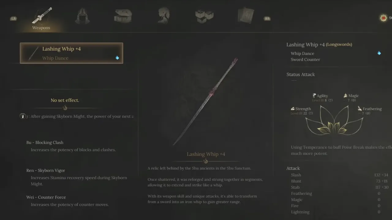 Lanshin Whip +4 Longsword in Wuchang Fallen Feathers