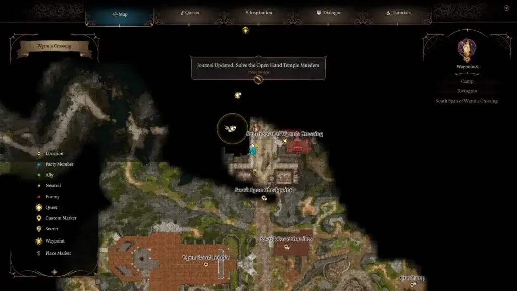 Map location of South Span Checkpoint in Wyrm’s Crossing - Baldur's Gate 3