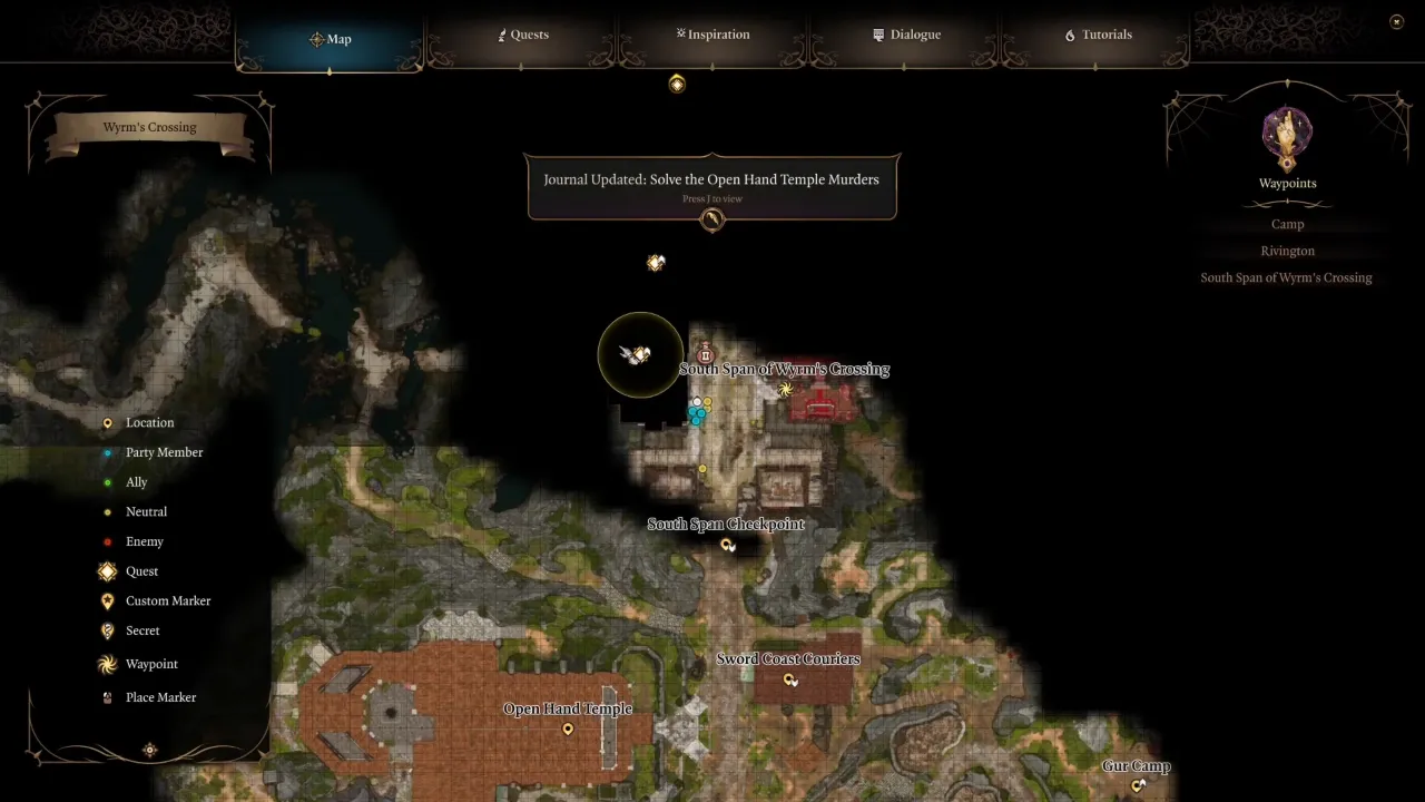Map location of South Span Checkpoint in Wyrm’s Crossing - Baldur's Gate 3