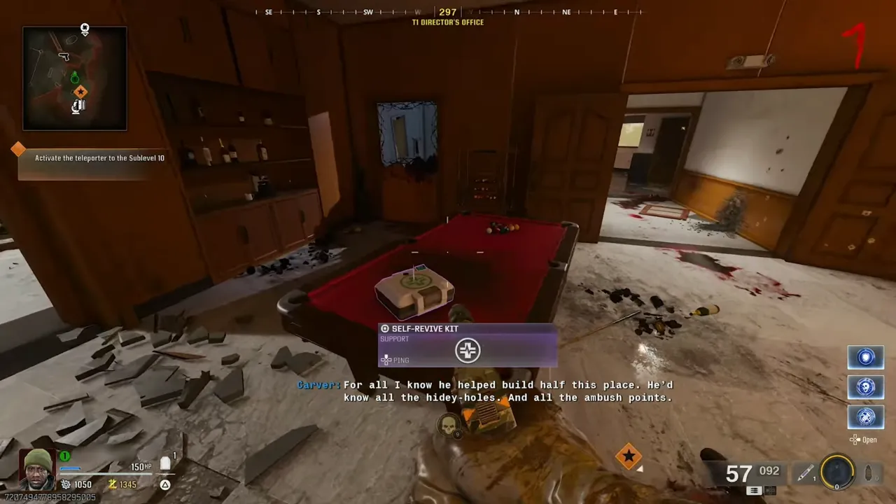 Self-Revive Kit on pool table in Black Ops 6 Zombies